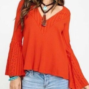 Free people Parisian nights eyelet boho knit long sleeve top